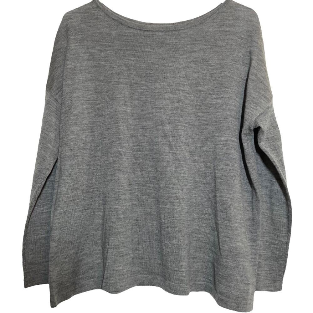J.Jill Merino Wool Sweater 100% Wool Boat Neck Long Sleeve Gray Petite Large